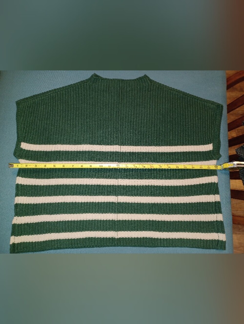 Zenana Outfitters Forest Green and Cream Striped Crewneck Sweater - Picture 2 of 5